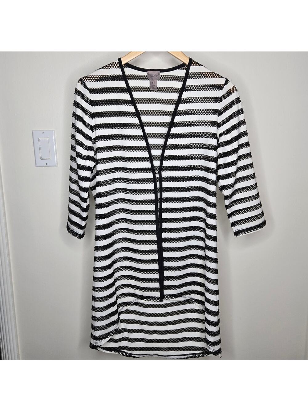 EASYWEAR by Chico's Black & White Striped Bathing Suit Cover or Summer Top Sz S